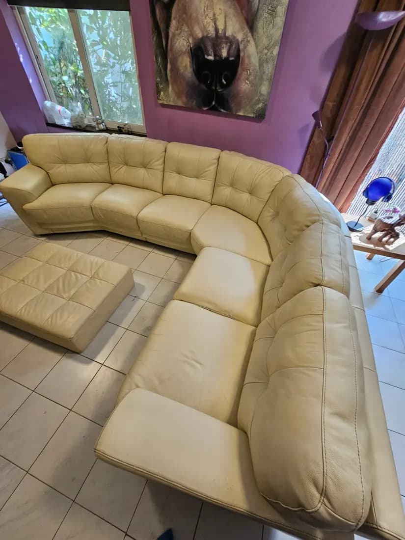 cream leather corner sofa after professional cleaning by ARA Clean Malta