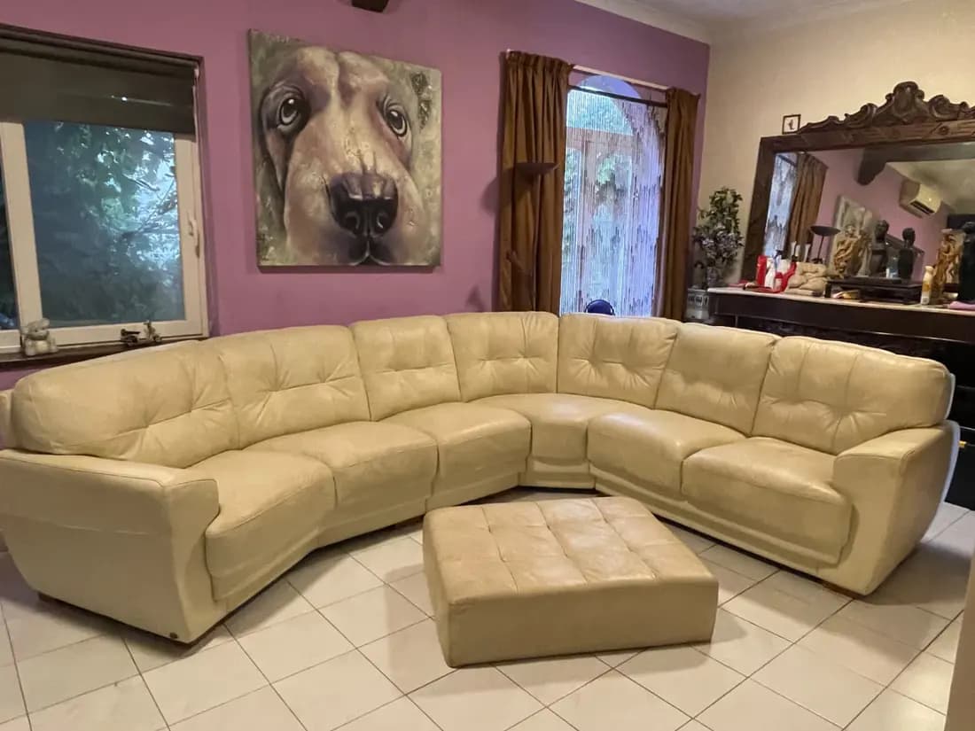cream leather corner sofa before cleaning by ARA Clean Malta