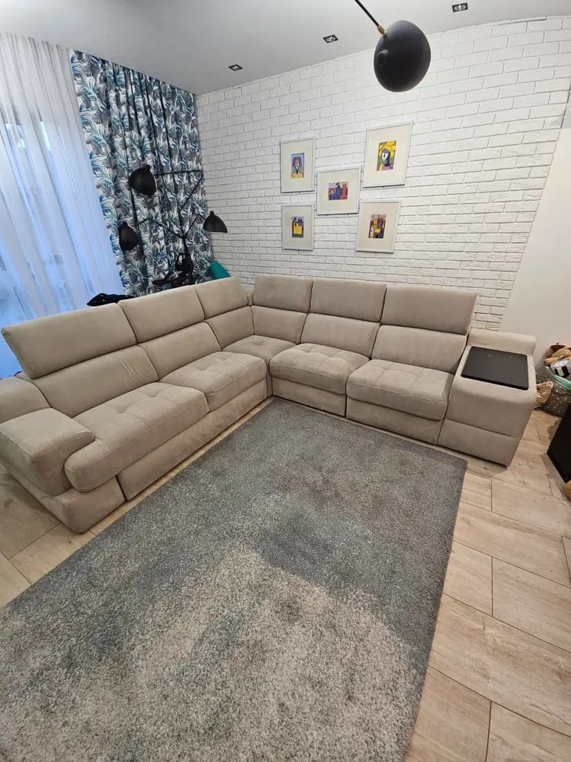 beige fabric corner sofa after cleaning by ARA Clean Malta