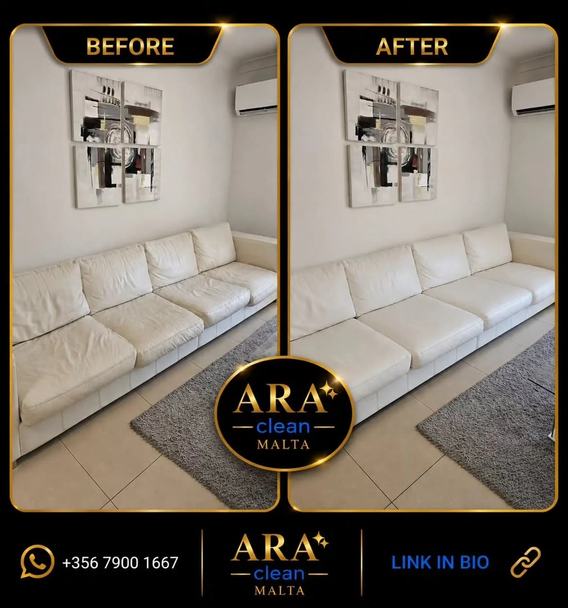Professional fabric sofa cleaning result in Malta