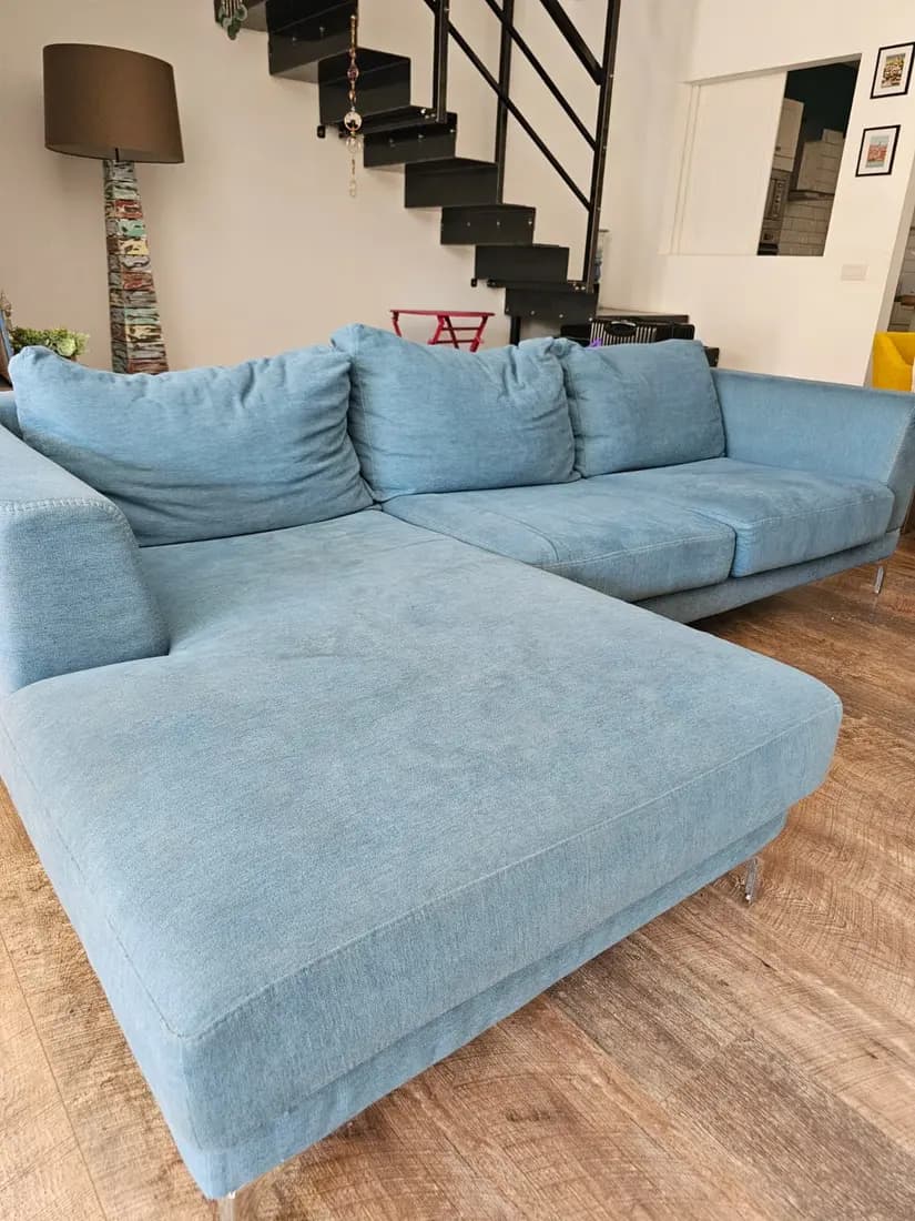 blue fabric chaise sofa before cleaning by ARA Clean Malta