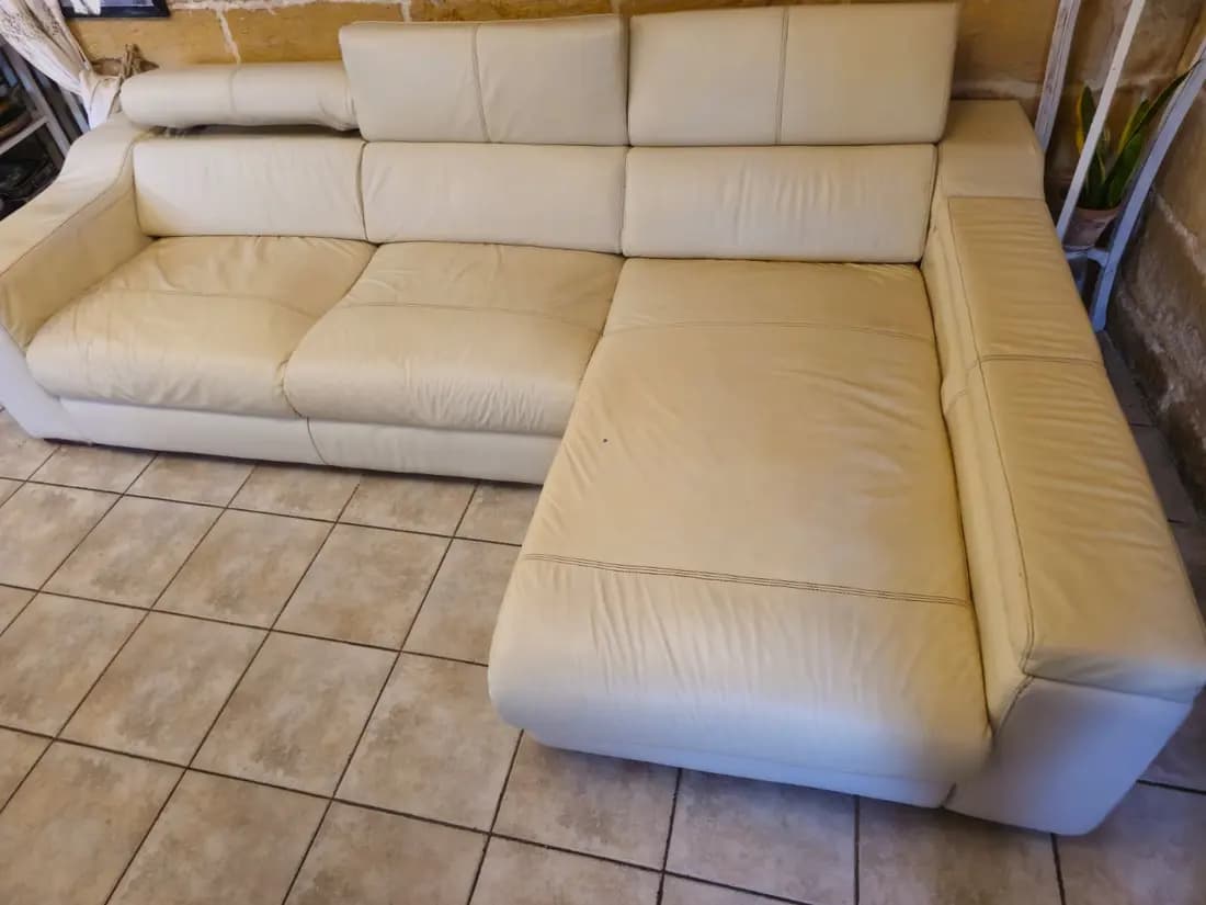 cream leather chaise sofa after professional cleaning by ARA Clean Malta