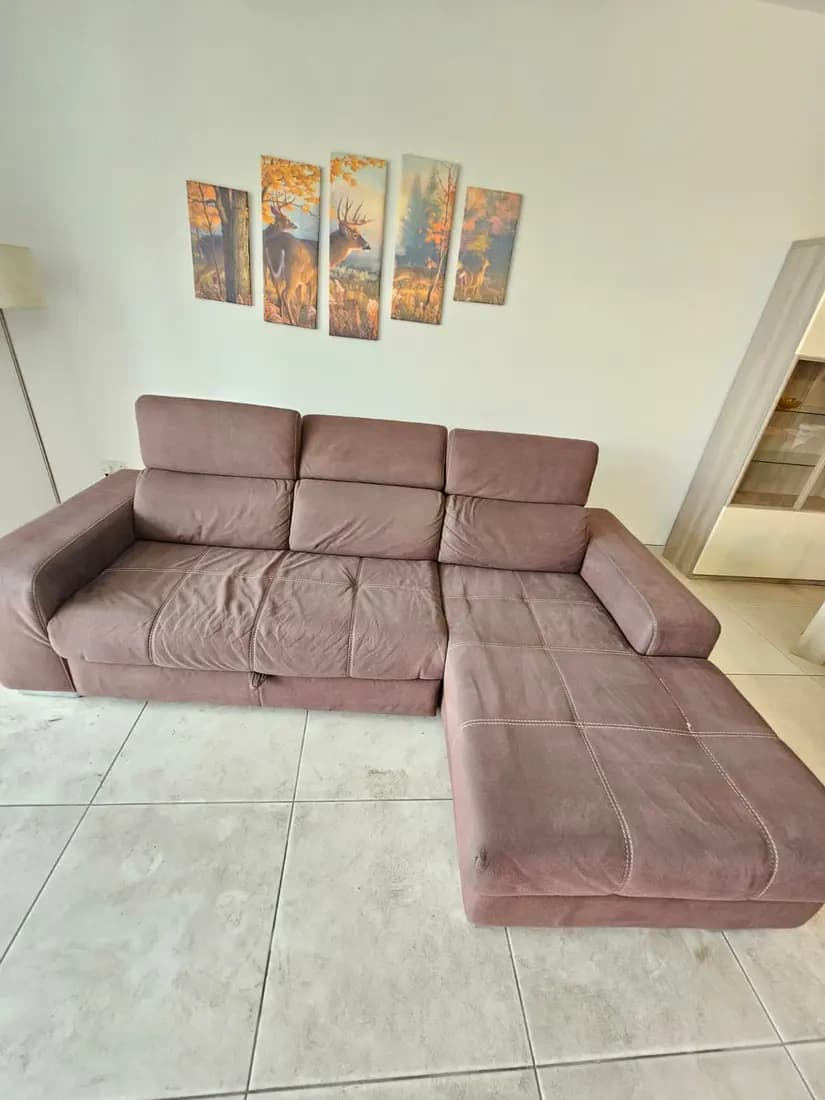 taupe fabric recliner sofa after professional cleaning by ARA Clean Malta
